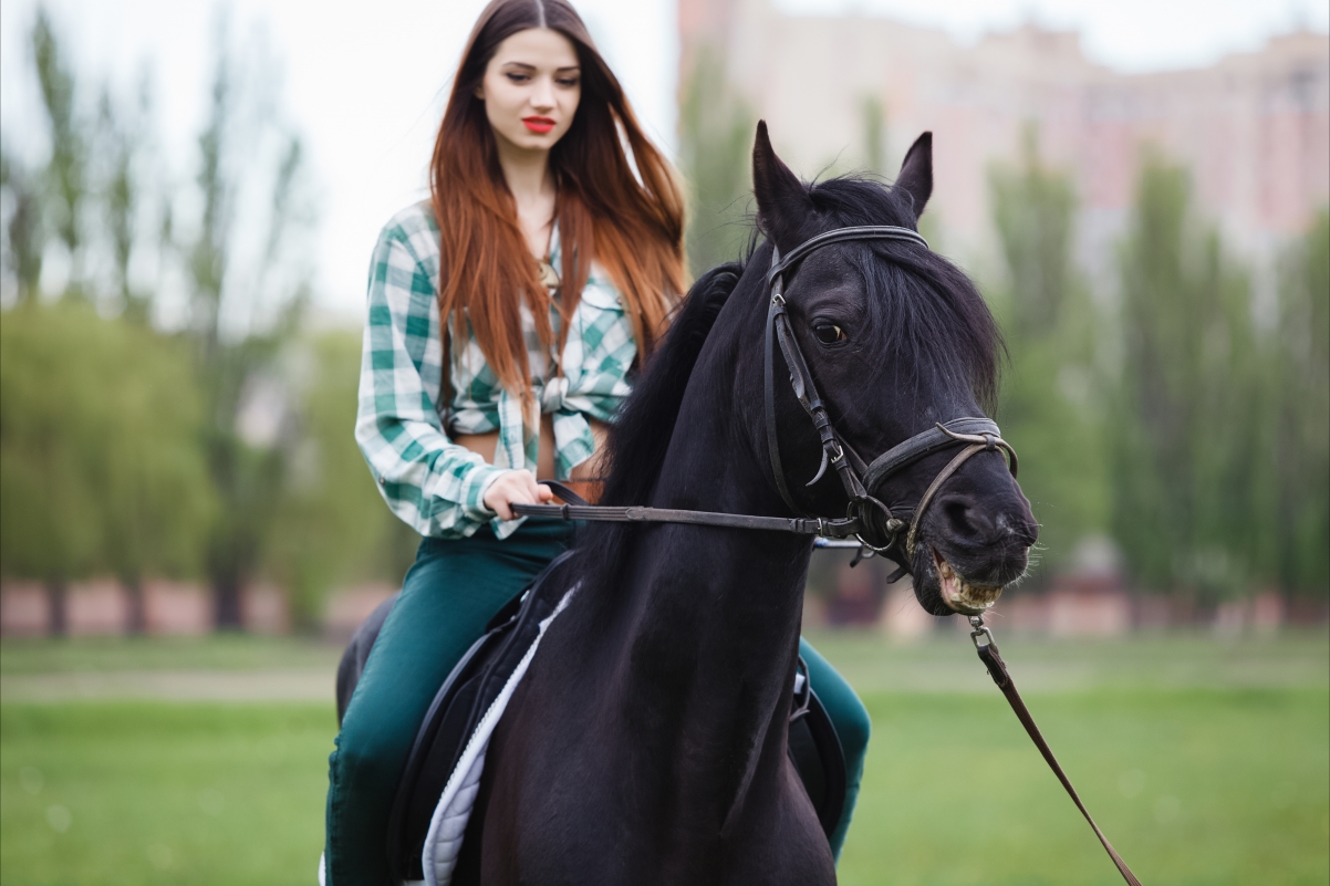 美丽的女孩骑马高清图片