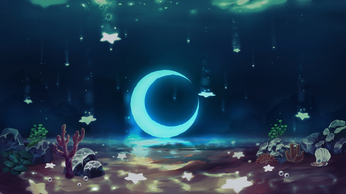 水下 月亮 星星 动漫图片 海底