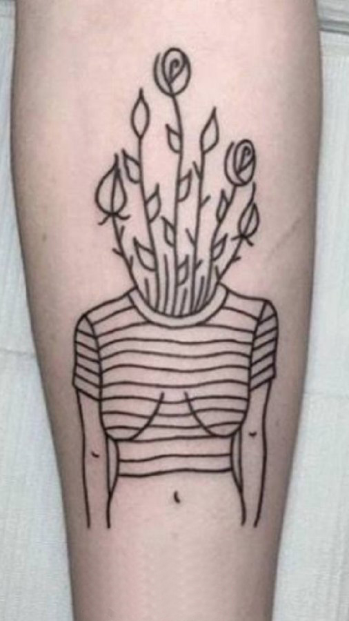 女生手臂上植物和人物拼接纹身图片 欧美拼接纹身
