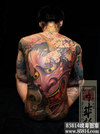 满背大般若纹身图案日本黄炎刺青作品