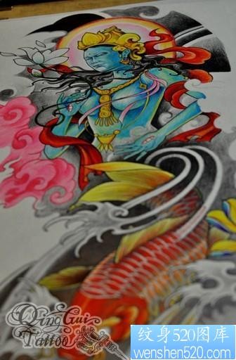 传统鲤鱼女神纹身图片