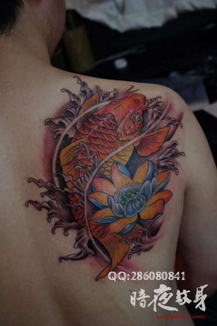 鲤鱼纹身，上海纹身，暗夜刺青作品，红鲤鱼纹