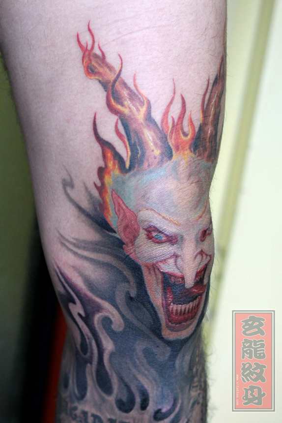 杭州纹身玄龙作品男生手臂恶魔纹身图案