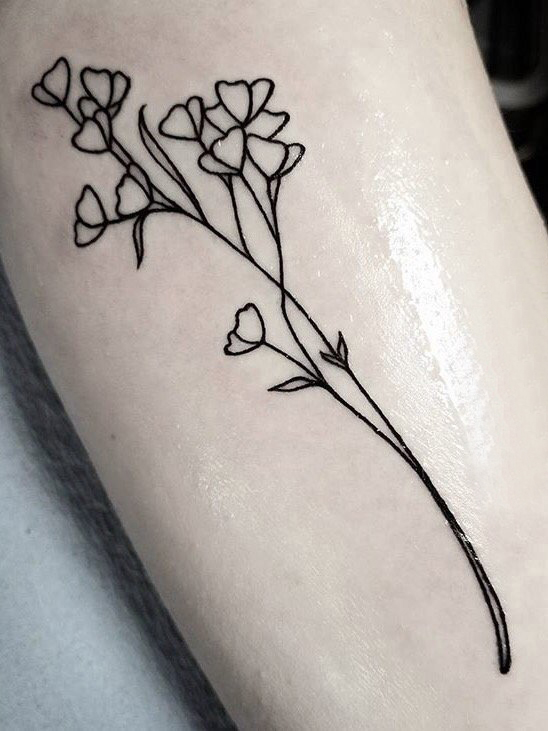 女生手臂上极简线条纹身花朵纹身图片 文艺花朵纹身