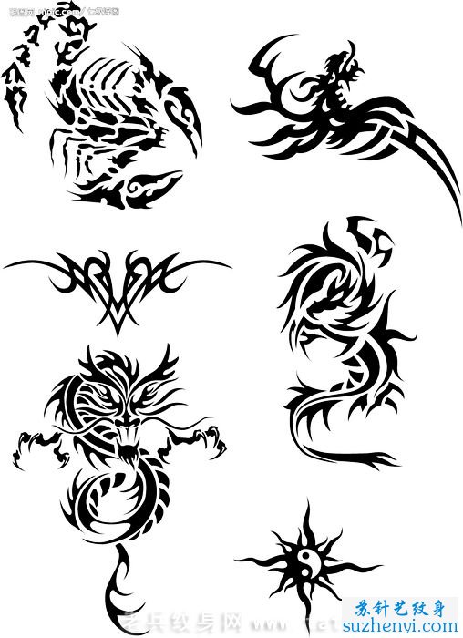 小图腾龙,蝎子,太阳纹身图