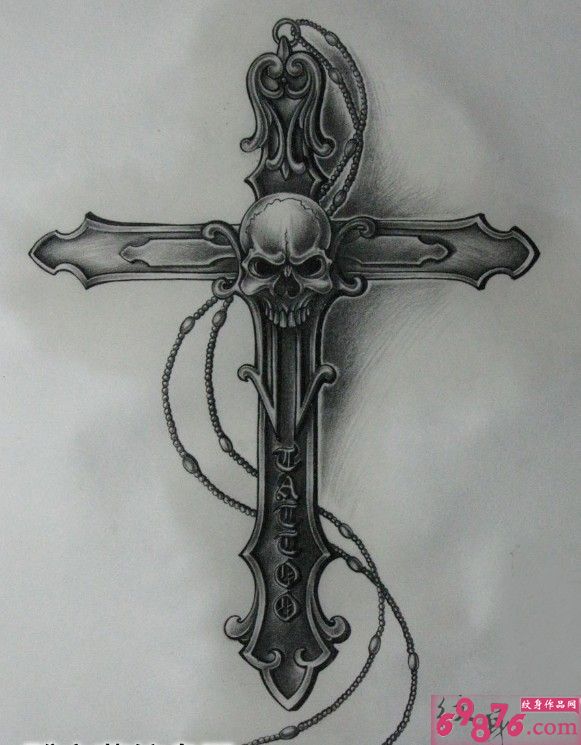 骷髅十字架纹身手稿图片