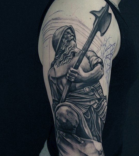 很酷的黑色中世纪战士手臂纹身图案
