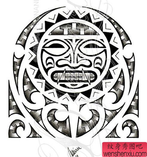 一张时尚时尚的玛雅图腾纹身手稿